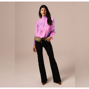 Tucker NYC Silk Blouse Pink Floral Top Size Small Luxe Barbiecore